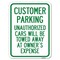 Signmission Customer Parking Unauthorized Cars Will Be Towed Away at Owners Expense, A-1824-24201 A-1824-24201 - alternate 1